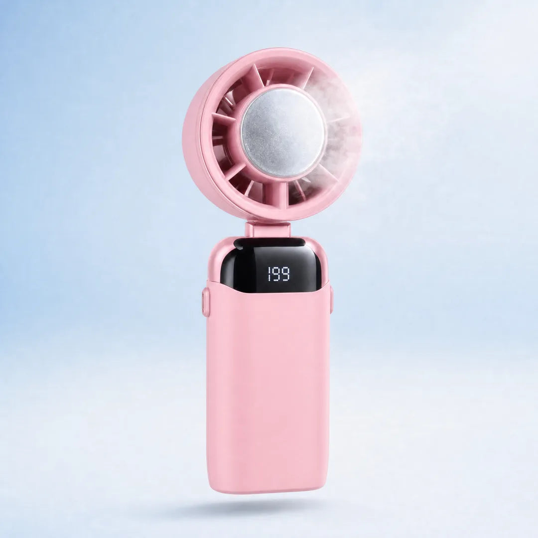 Frosty handheld cooling fan in Cherry Pink